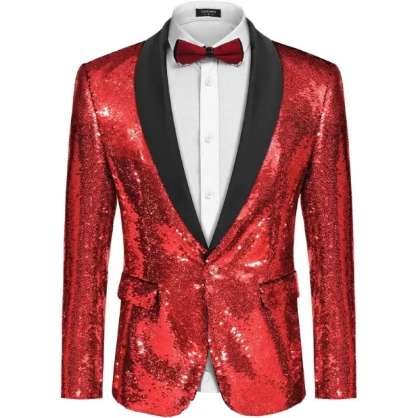 COOFANDY Men Shiny Sequin Blazer Tuxedo Party Dinner Prom One Button Suit Jacket