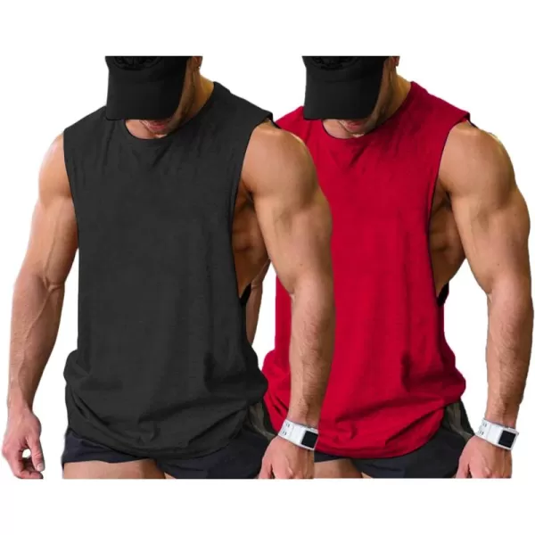 COOFANDY Men Workout Tank Top 2 Pack Gym Bodybuilding Sleeveless Muscle T Shirts)