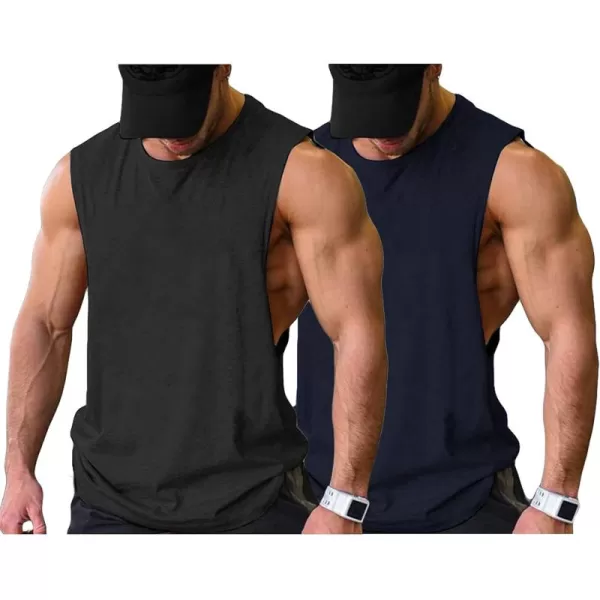 COOFANDY Men Workout Tank Top 2 Pack Gym Bodybuilding Sleeveless Muscle T Shirts)