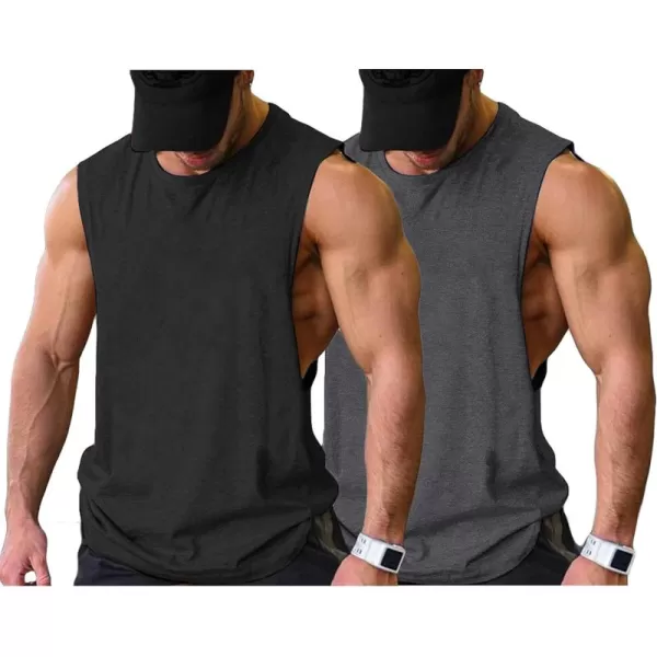 COOFANDY Men Workout Tank Top 2 Pack Gym Bodybuilding Sleeveless Muscle T Shirts)