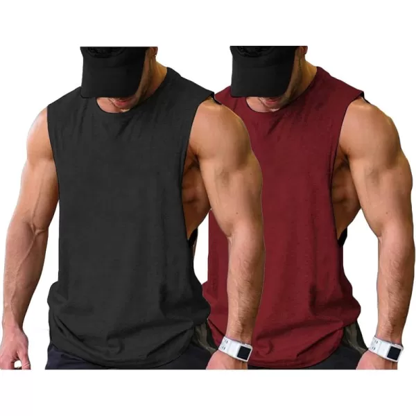 COOFANDY Men Workout Tank Top 2 Pack Gym Bodybuilding Sleeveless Muscle T Shirts)