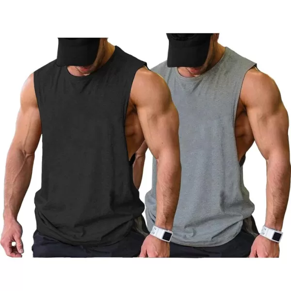 COOFANDY Men Workout Tank Top 2 Pack Gym Bodybuilding Sleeveless Muscle T Shirts)