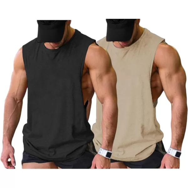 COOFANDY Men Workout Tank Top 2 Pack Gym Bodybuilding Sleeveless Muscle T Shirts)