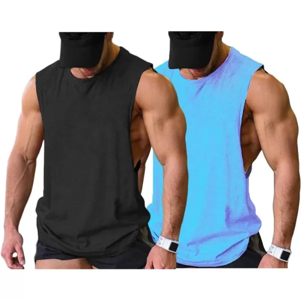 COOFANDY Men Workout Tank Top 2 Pack Gym Bodybuilding Sleeveless Muscle T Shirts)