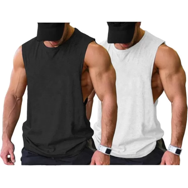 COOFANDY Men Workout Tank Top 2 Pack Gym Bodybuilding Sleeveless Muscle T Shirts)