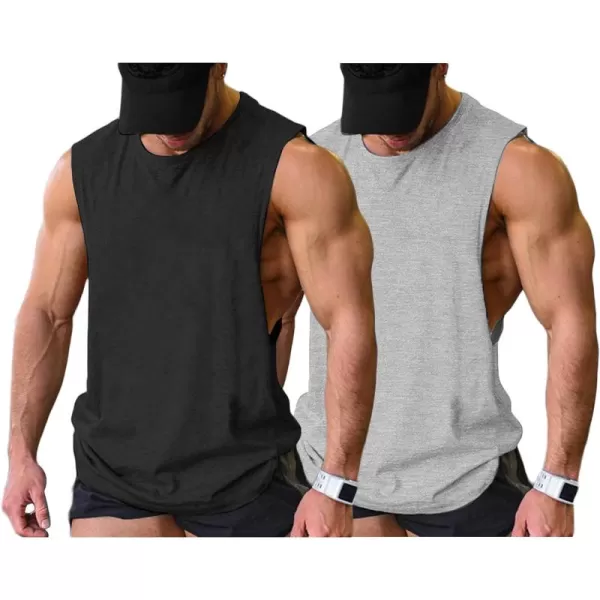 COOFANDY Men Workout Tank Top 2 Pack Gym Bodybuilding Sleeveless Muscle T Shirts)