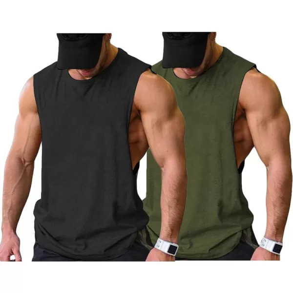 COOFANDY Men Workout Tank Top 2 Pack Gym Bodybuilding Sleeveless Muscle T Shirts)