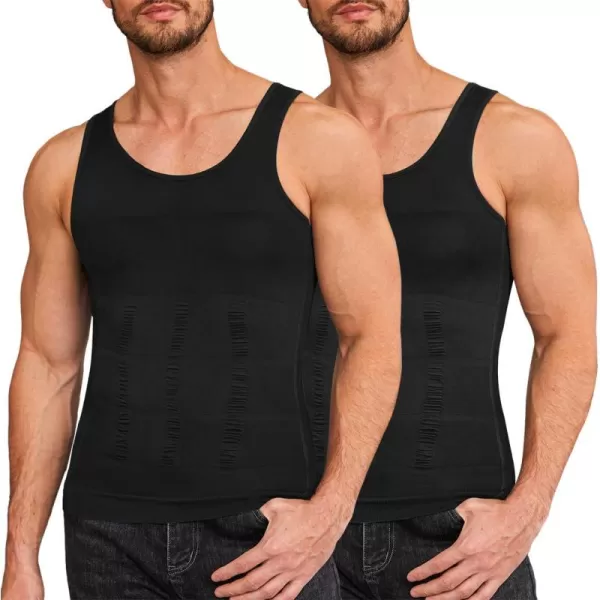 COOFANDY Men's 2 Pack Compression Shirt Slimming Body Shaper Vest Gym Workout Tank Top Sleeveless Abdomen Shapewear