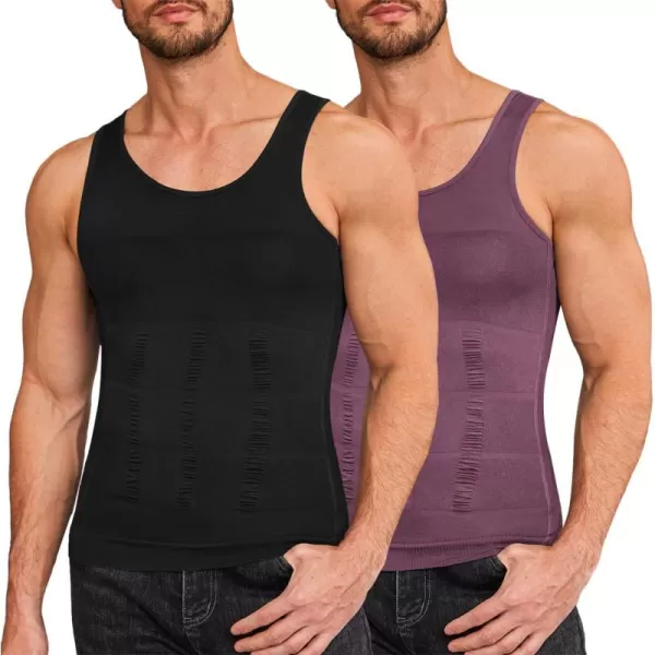 COOFANDY Men's 2 Pack Compression Shirt Slimming Body Shaper Vest Gym Workout Tank Top Sleeveless Abdomen Shapewear