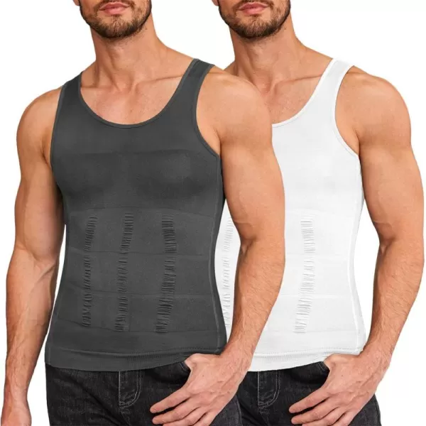 COOFANDY Men's 2 Pack Compression Shirt Slimming Body Shaper Vest Gym Workout Tank Top Sleeveless Abdomen Shapewear