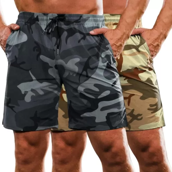 COOFANDY Men's 2 Pack Gym Workout Shorts 7 Inch Quick Dry Athletic Shorts Lightweight Running Shorts with Pockets