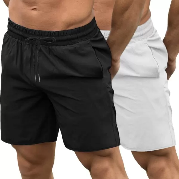 COOFANDY Men's 2 Pack Gym Workout Shorts 7 Inch Quick Dry Athletic Shorts Lightweight Running Shorts with Pockets/White)