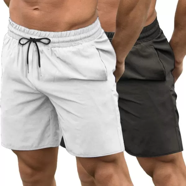 COOFANDY Men's 2 Pack Gym Workout Shorts 7 Inch Quick Dry Athletic Shorts Lightweight Running Shorts with Pockets/White)