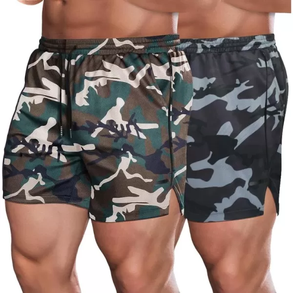 COOFANDY Men's 2 Pack Gym Workout Shorts Mesh Lightweight Bodybuilding Pants Training Running Sports Jogger with Pockets