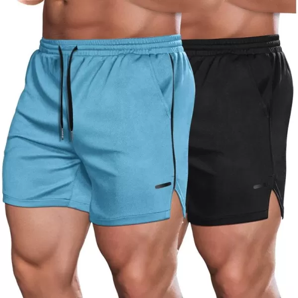 COOFANDY Men's 2 Pack Gym Workout Shorts Mesh Lightweight Bodybuilding Pants Training Running Sports Jogger with Pockets
