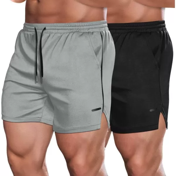 COOFANDY Men's 2 Pack Gym Workout Shorts Mesh Lightweight Bodybuilding Pants Training Running Sports Jogger with Pockets