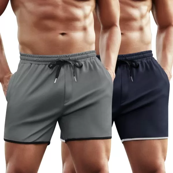 COOFANDY Men's 2 Pack Gym Workout Shorts Running Athletic Shorts 5 inch inseam Bodybuilding Training Short Pants with Pockets
