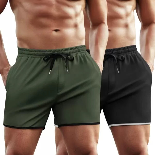 COOFANDY Men's 2 Pack Gym Workout Shorts Running Athletic Shorts 5 inch inseam Bodybuilding Training Short Pants with Pockets