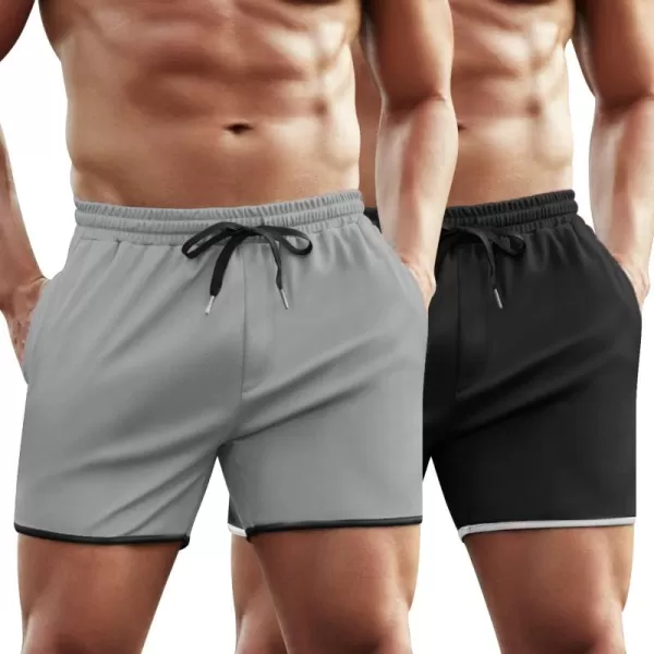 COOFANDY Men's 2 Pack Gym Workout Shorts Running Athletic Shorts 5 inch inseam Bodybuilding Training Short Pants with Pockets