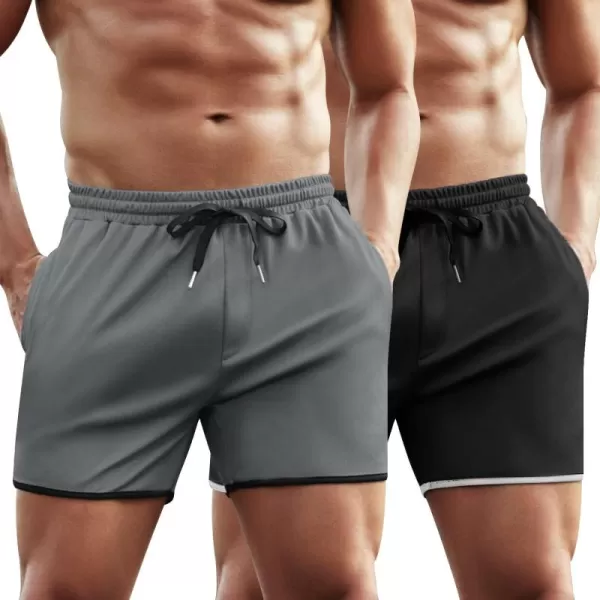 COOFANDY Men's 2 Pack Gym Workout Shorts Running Athletic Shorts 5 inch inseam Bodybuilding Training Short Pants with Pockets