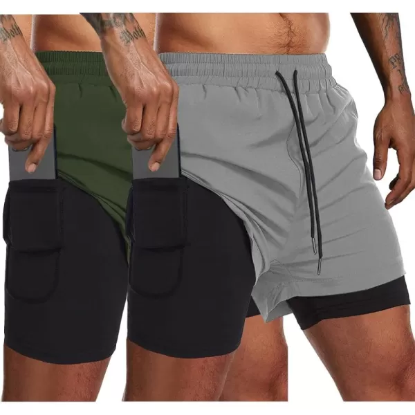 COOFANDY Men's 2 Pack Running Shorts 2 in 1 Workout Shorts Quick Dry Gym Training Athletic Jogger with Phone Pockets