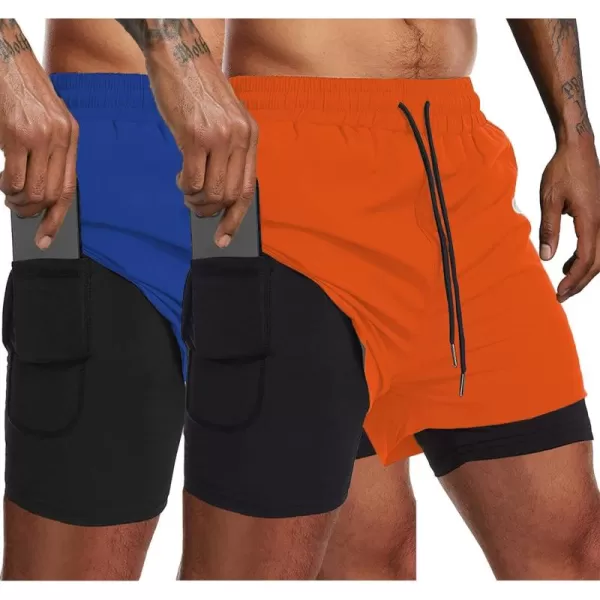 COOFANDY Men's 2 Pack Running Shorts 2 in 1 Workout Shorts Quick Dry Gym Training Athletic Jogger with Phone Pockets