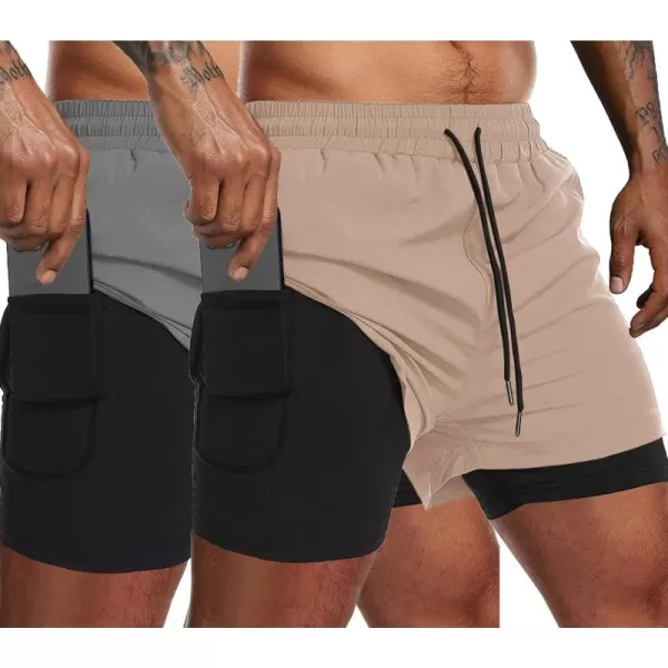 COOFANDY Men's 2 Pack Running Shorts 2 in 1 Workout Shorts Quick Dry Gym Training Athletic Jogger with Phone Pockets