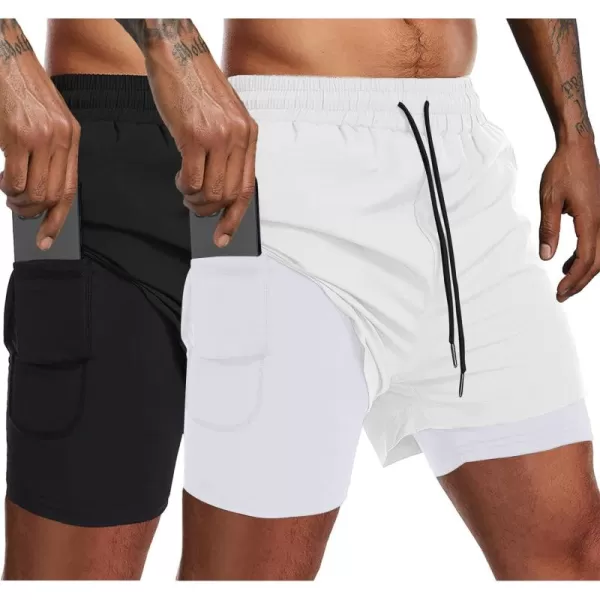COOFANDY Men's 2 Pack Running Shorts 2 in 1 Workout Shorts Quick Dry Gym Training Athletic Jogger with Phone Pockets