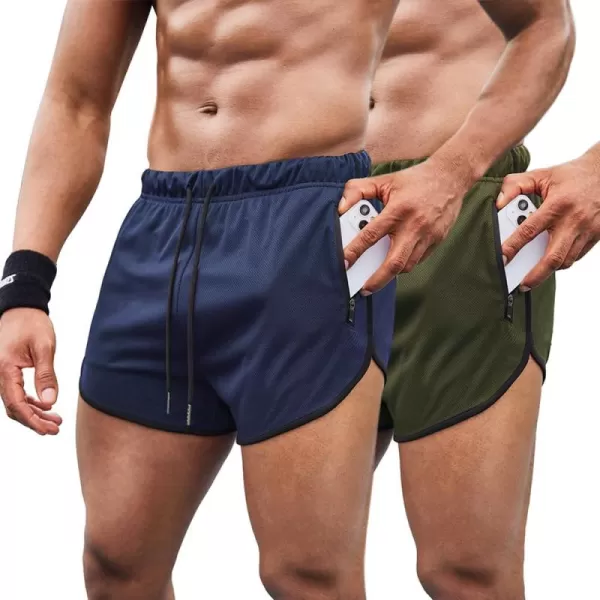 COOFANDY Men's 2 Pack Running Shorts 3 Inch Lightweight Quick Dry Athletic Gym Workout Shorts with Zipper Pockets