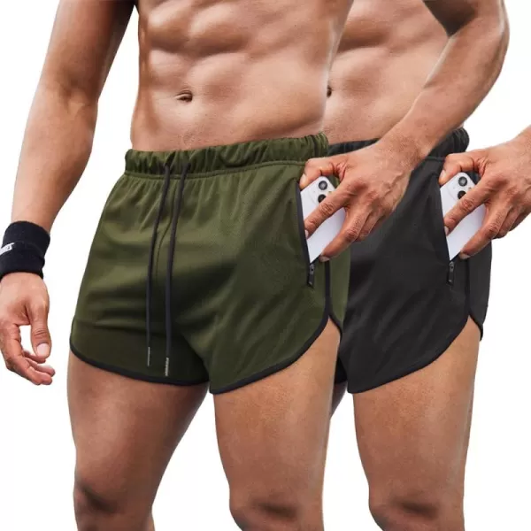 COOFANDY Men's 2 Pack Running Shorts 3 Inch Lightweight Quick Dry Athletic Gym Workout Shorts with Zipper Pockets