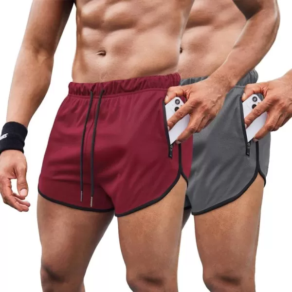 COOFANDY Men's 2 Pack Running Shorts 3 Inch Lightweight Quick Dry Athletic Gym Workout Shorts with Zipper Pockets
