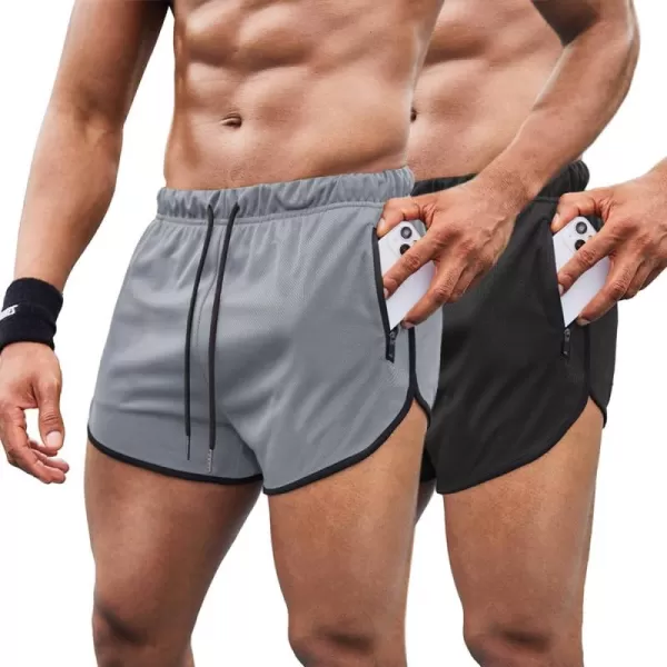 COOFANDY Men's 2 Pack Running Shorts 3 Inch Lightweight Quick Dry Athletic Gym Workout Shorts with Zipper Pockets