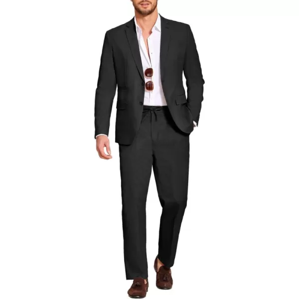 COOFANDY Men's 2 Piece Linen Suits Set Regular Fit Casual Lightweight Blazer Jacket and Pants