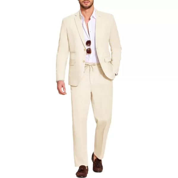 COOFANDY Men's 2 Piece Linen Suits Set Regular Fit Casual Lightweight Blazer Jacket and Pants