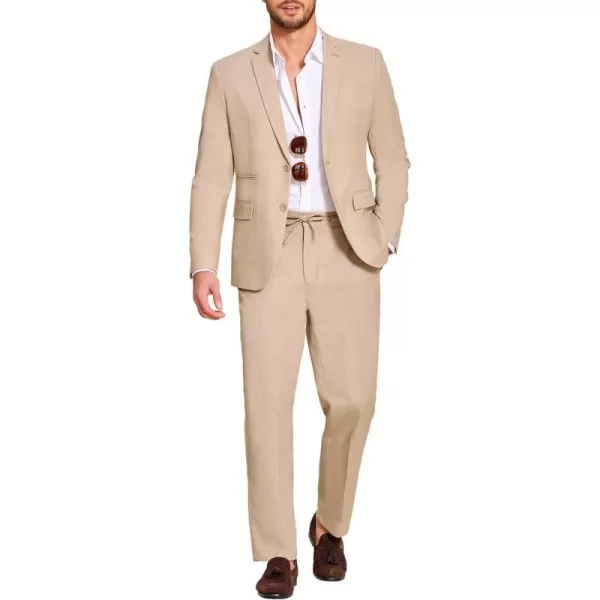 COOFANDY Men's 2 Piece Linen Suits Set Regular Fit Casual Lightweight Blazer Jacket and Pants