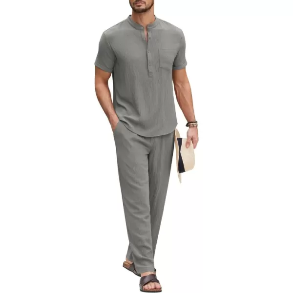 COOFANDY Men's 2 Pieces Cotton Linen Set Casual Short Sleeve Henley Shirts Beach Yoga Pants Summer Outfits