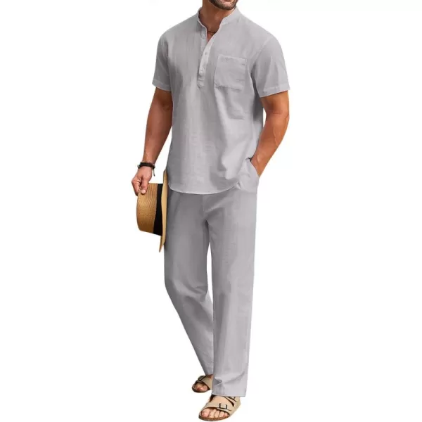 COOFANDY Men's 2 Pieces Cotton Linen Set Casual Short Sleeve Henley Shirts Beach Yoga Pants Summer Outfits