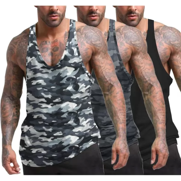 COOFANDY Men's 3 Pack Tank Tops Gym Workout Shirt Y-Back Sleeveless Muscle Fitness Bodybuilding Tank Shirts