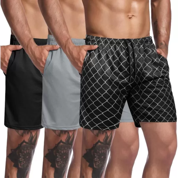 COOFANDY Men's 3 Pack Workout Gym Shorts Mesh Athletic Shorts Lightweight Bodybuilding Training Short Pants with Pockets