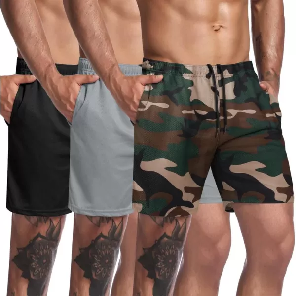 COOFANDY Men's 3 Pack Workout Gym Shorts Mesh Athletic Shorts Lightweight Bodybuilding Training Short Pants with Pockets