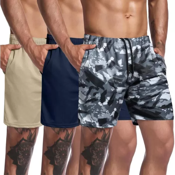 COOFANDY Men's 3 Pack Workout Gym Shorts Mesh Athletic Shorts Lightweight Bodybuilding Training Short Pants with Pockets