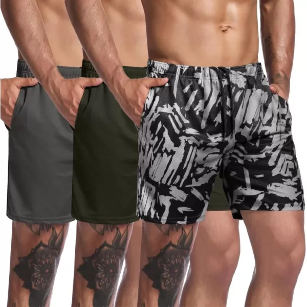 COOFANDY Men's 3 Pack Workout Gym Shorts Mesh Athletic Shorts Lightweight Bodybuilding Training Short Pants with Pockets