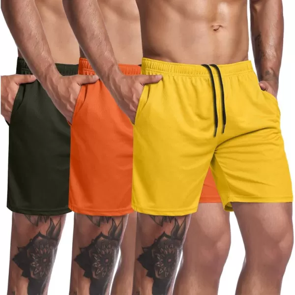 COOFANDY Men's 3 Pack Workout Gym Shorts Mesh Athletic Shorts Lightweight Bodybuilding Training Short Pants with Pockets