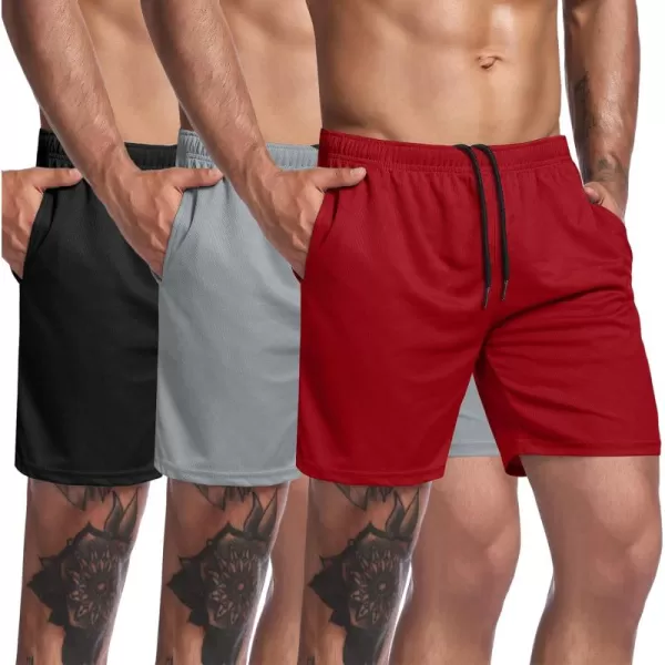 COOFANDY Men's 3 Pack Workout Gym Shorts Mesh Athletic Shorts Lightweight Bodybuilding Training Short Pants with Pockets