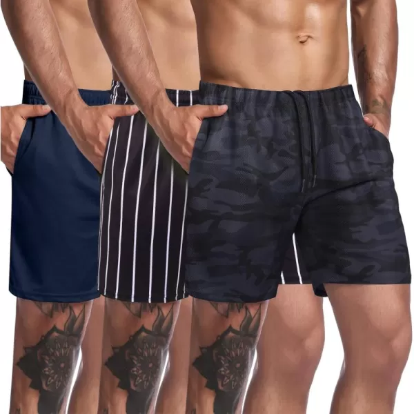COOFANDY Men's 3 Pack Workout Gym Shorts Mesh Athletic Shorts Lightweight Bodybuilding Training Short Pants with Pockets