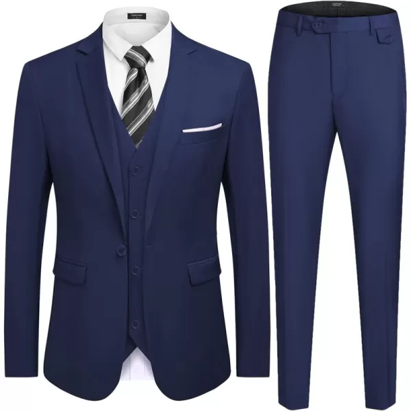 COOFANDY Men's 3 Piece Slim Fit Suit Set One Button Jacket Blazer Vest Pants Set Wedding Formal Prom Tuxedo Suits