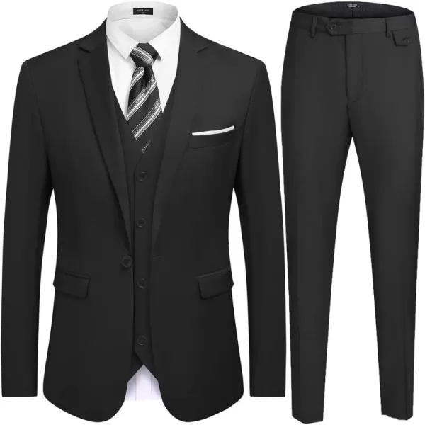 COOFANDY Men's 3 Piece Slim Fit Suit Set One Button Jacket Blazer Vest Pants Set Wedding Formal Prom Tuxedo Suits