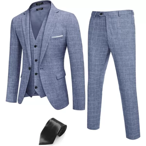 COOFANDY Men’s 3 Piece Slim Fit Suits One Button Blazer Vest Suit Pants with Tie