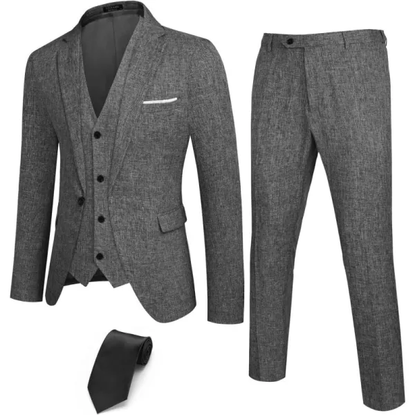 COOFANDY Men’s 3 Piece Slim Fit Suits One Button Blazer Vest Suit Pants with Tie