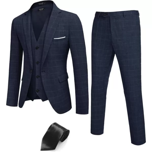 COOFANDY Men’s 3 Piece Slim Fit Suits One Button Blazer Vest Suit Pants with Tie